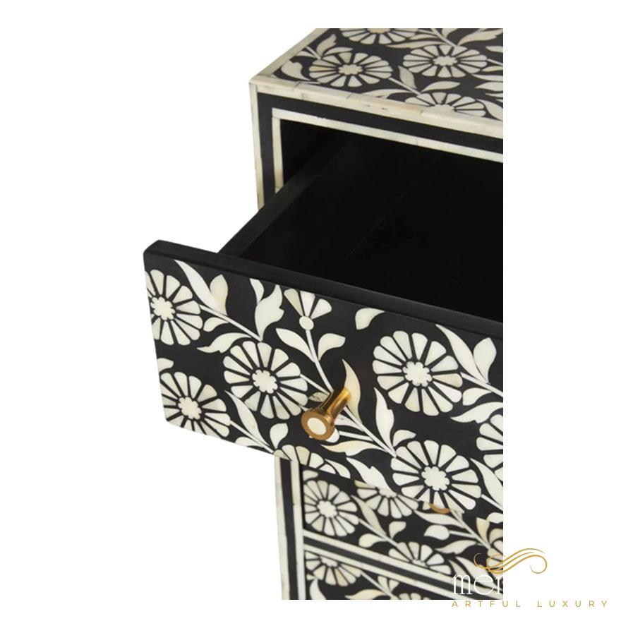 Bone Inlay 3-Drawer Dresser Large in Black Color | Luxury Handmade Dresser