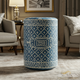 Blue and Cream Patterned Decorative Ottoman | Luxury Handmade Stool