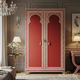 Handcrafted Red and White Inlaid Wooden Wardrobe | Luxury Handmade Wardrobe