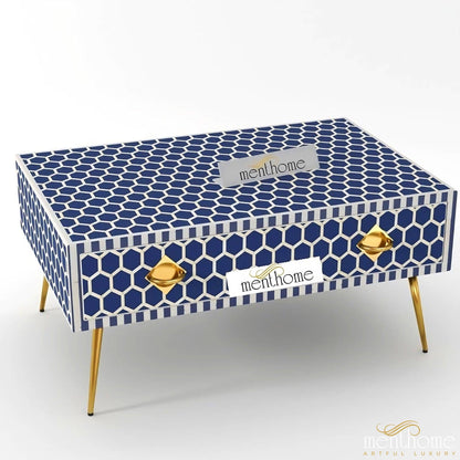 Bone Inlay Wooden Honeycomb Coffee Table | Luxury Handmade Coffee Table