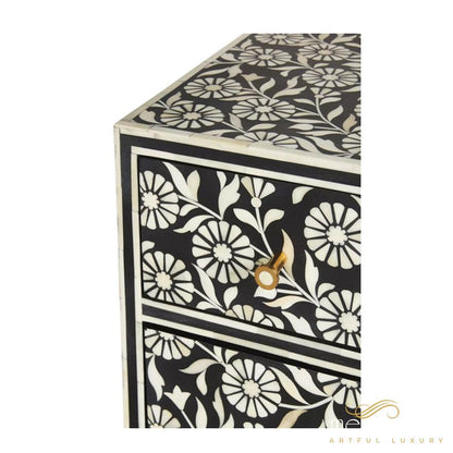 Bone Inlay 3-Drawer Dresser Large in Black Color | Luxury Handmade Dresser