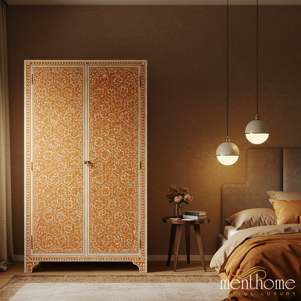 Hand-Painted Floral Wooden Wardrobe | Luxury Handmade Wardrobe