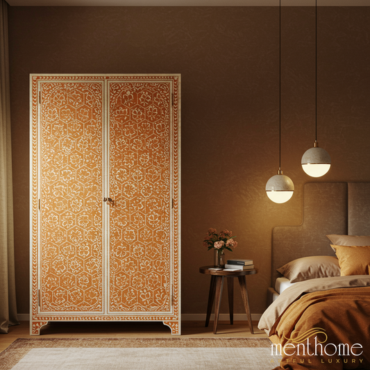 Hand-Painted Floral Wooden Wardrobe | Luxury Handmade Wardrobe
