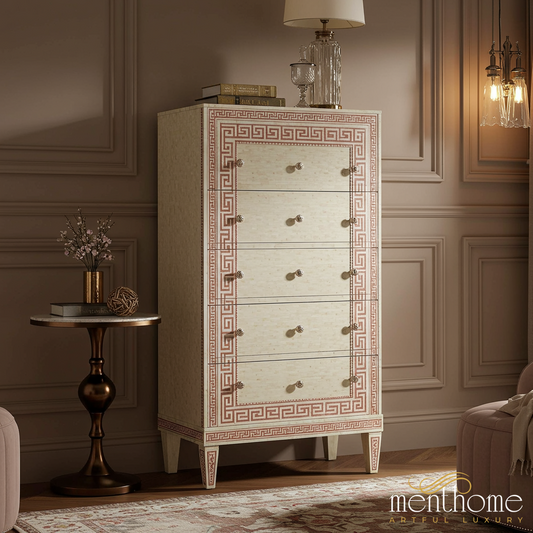 Elegant Classic Five-Drawer Chest with Inlay Design | Luxury Handmade Tallboy