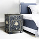 Navy Blue Bone Inlay Handmade Bedside Table with Two Drawers | Luxury Handmade Bedside Table