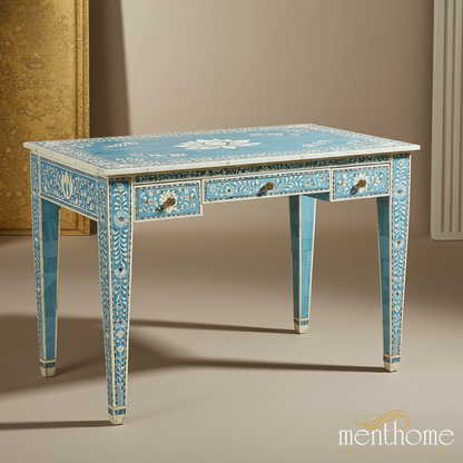 Handcrafted Blue Bone Inlay Writing Desk | Luxury Handmade Desk