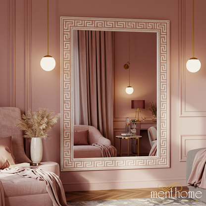 Elegant Large Wall Mirror with Geometric Pattern Frame | Luxury Handmade Mirror