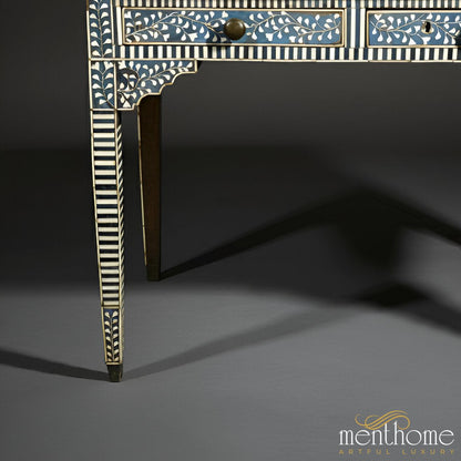 Bone Inlay Light Blue Desk | Unique Geometric Design | Artisan-Crafted Luxury for Your Workspace | Luxury Handmade Desk