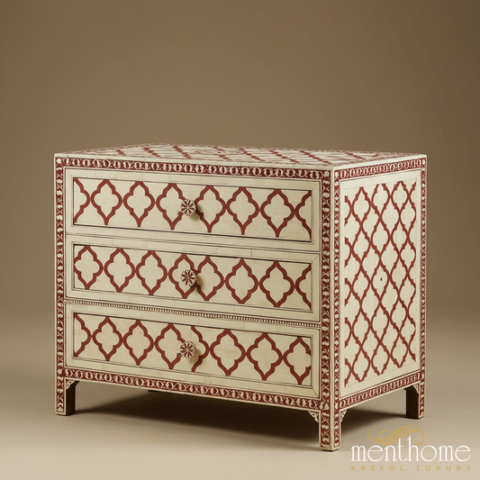 Handcrafted Bone Inlay Three Drawer Chest | Luxury Handmade Chest of Drawer