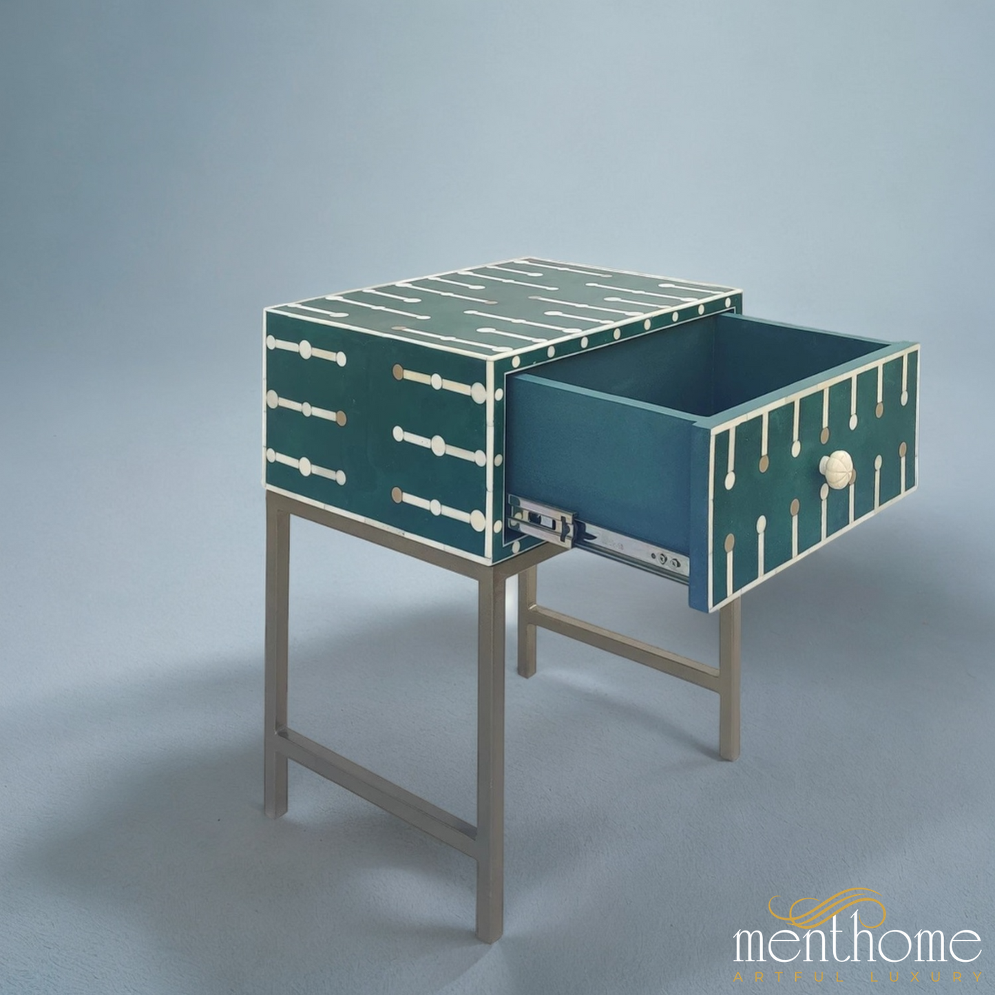 Antique Dotted Bedside Table Indian Handmade Bone Inlay | Luxury Handmade Bedside Table