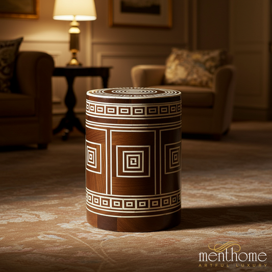 Decorative Wooden Stool with Greek Key Pattern | Luxury Handmade Stool
