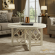 Ornate White Round Coffee Table with Mosaic Top | Luxury Handmade Coffee Table