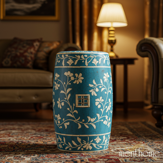 Blue Floral Ceramic Garden Stool | Luxury Handmade Stool
