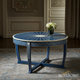 Decorative Blue Round Coffee Table with Intricate White Inlay | Luxury Handmade Coffee Table