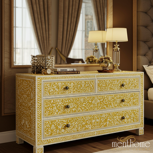 Hand-Painted Floral Pattern Wooden Dresser | Luxury Handmade Dresser