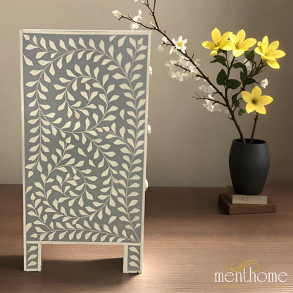 Leaf Design Light Grey and White Resin Bedside Table | Luxury Handmade Bedside Table