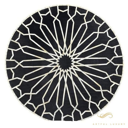 Black Coffee Table Round Bone Inlay | Luxury Handmade Coffee Table