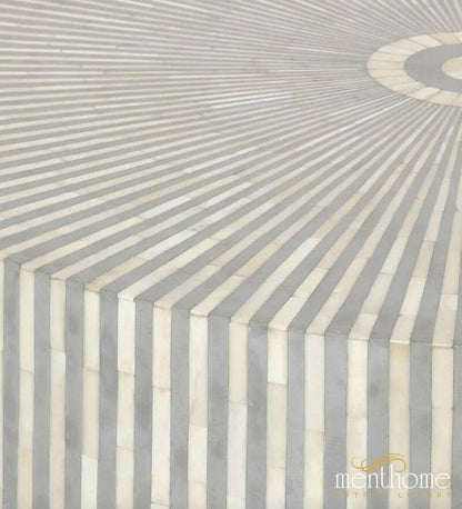 Bone Inlay Grey Round Coffee Table | Luxury Handmade Coffee Table