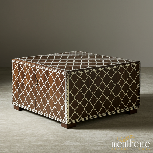 Inlaid Wooden Coffee Table with Geometric Pattern | Luxury Handmade Coffee Table