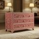 Handcrafted Red Floral Inlay Wooden Chest of Drawers | Luxury Handmade Chest of Drawer