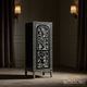 Black and White Floral Inlay Tall Cabinet | Luxury Handmade Tallboy