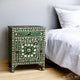 Handmade Bone Inlay Green Bedside Table with Two Drawers | Luxury Handmade Bedside Table