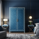 Elegant Blue Double-Door Wardrobe with Inlay Detail | Luxury Handmade Wardrobe