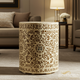 Decorative Round Wooden Side Table with Floral Pattern | Luxury Handmade Stool