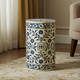 Blue and White Ceramic Garden Stool with Floral Motif | Luxury Handmade Stool