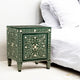 Bone Inlay Green Bedside Table with One Drawer | Luxury Handmade Bedside Table