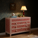 Red and White Intricately Patterned Wooden Chest of Drawers | Luxury Handmade Dresser