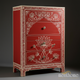 Hand-Painted Lotus Floral Red Wooden Chest of Drawers | Luxury Handmade Tallboy