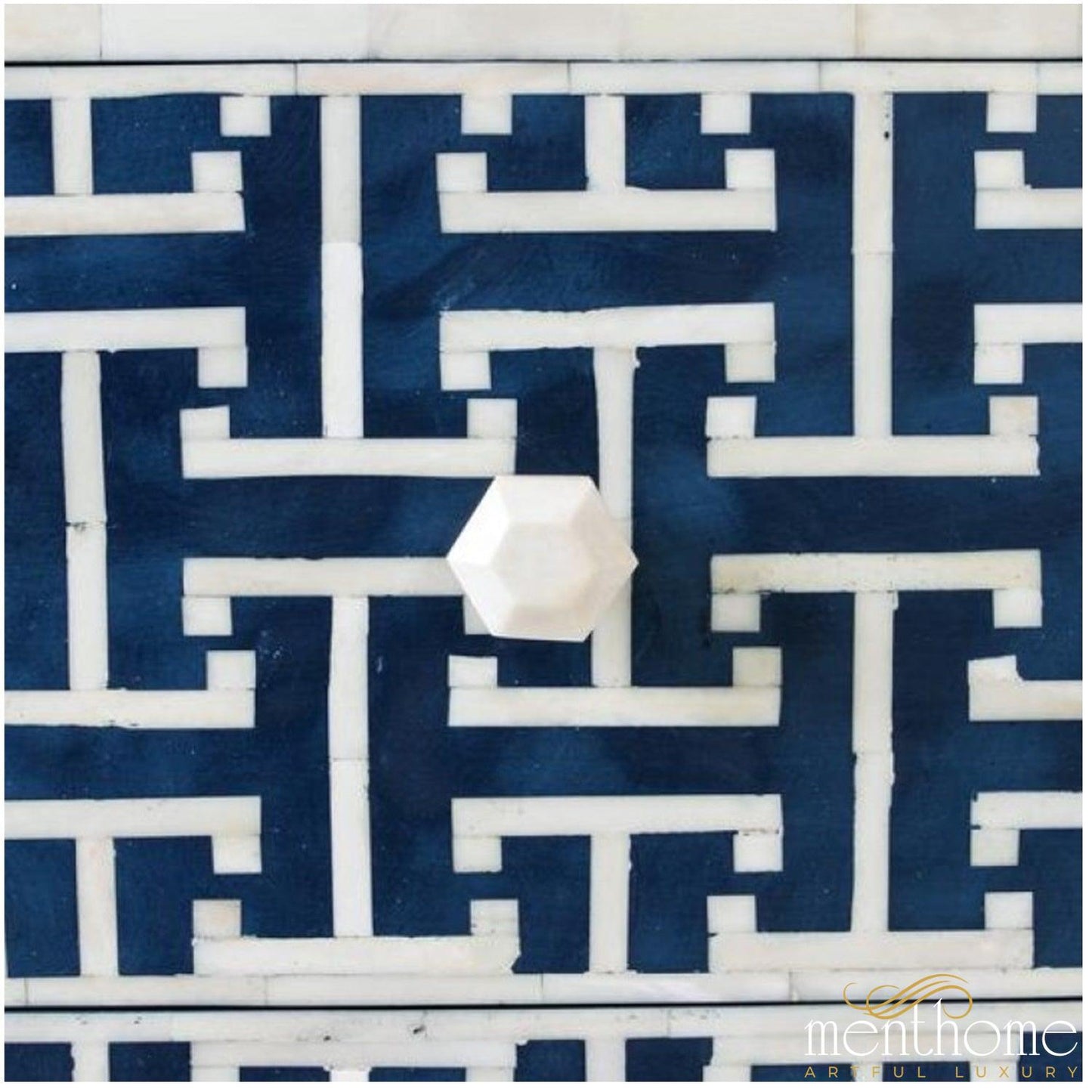 Bone Inlay 3 drawer dresser indigo blue | Luxury Handmade Dresser