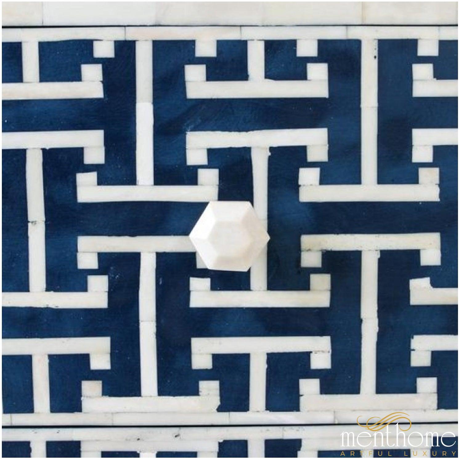 Bone Inlay 3 drawer dresser indigo blue | Luxury Handmade Dresser