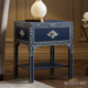 Navy Blue Floral Accent Side Table with Drawer | Luxury Handmade Bedside Table