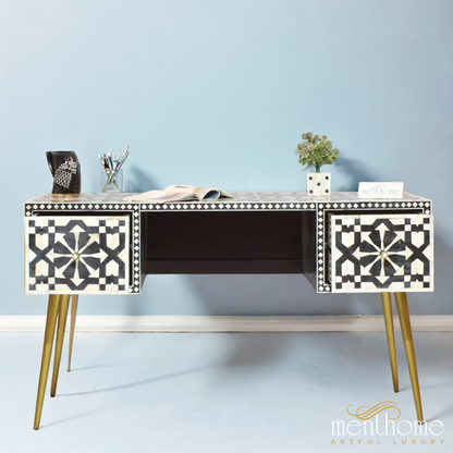 Black Bone Inlay 2-drawers Moroccan desk | Luxury Handmade Desk