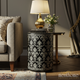 Elegant Damask Drum Side Table | Luxury Handmade Side Table
