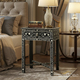 Handcrafted Black and White Floral Inlay Side Table with Drawer | Luxury Handmade Bedside Table
