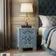 Blue Floral Patterned Nightstand with Drawer and Cabinet | Luxury Handmade Bedside Table