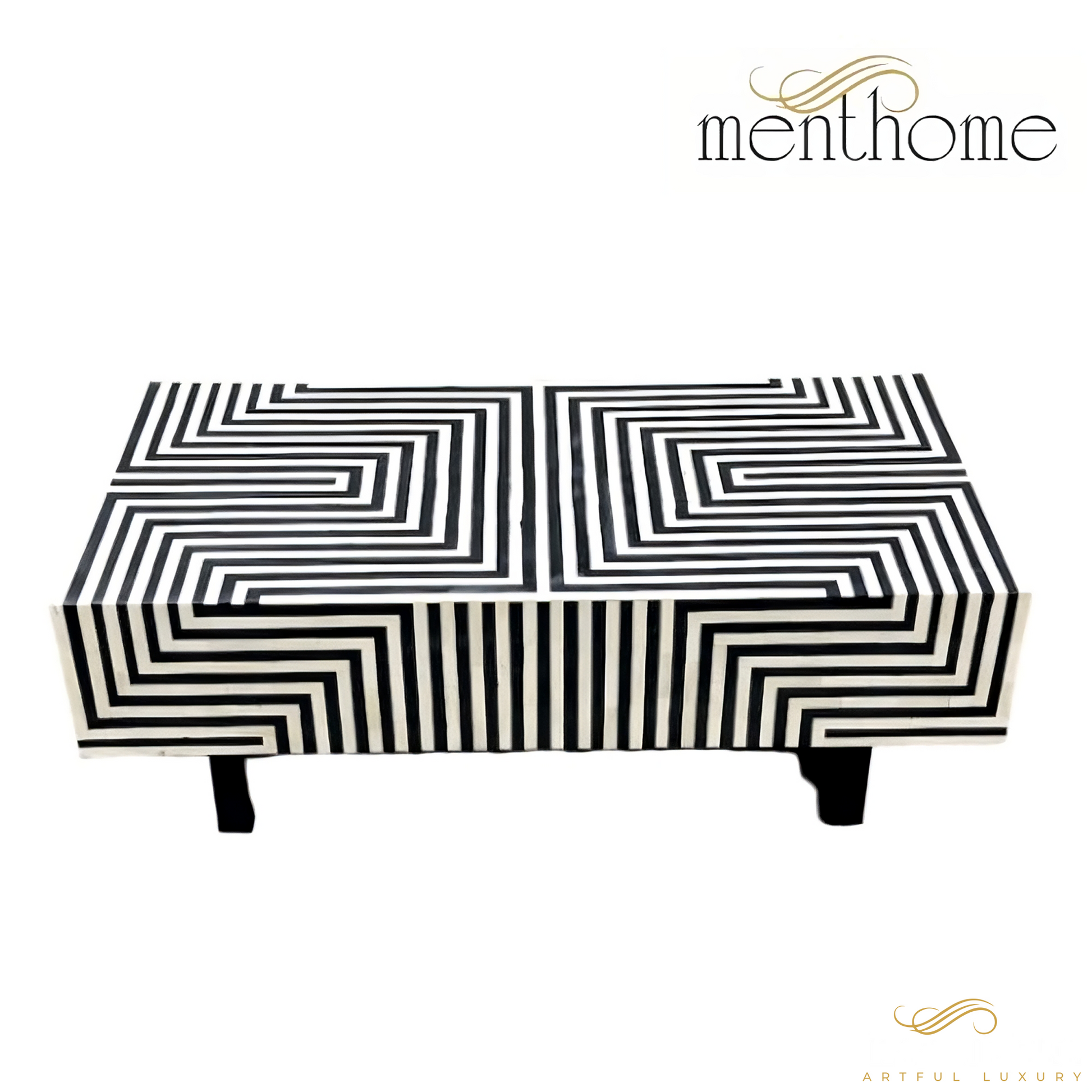 Bone Inlay Stripe Design Coffee Table | Luxury Handmade Coffee Table