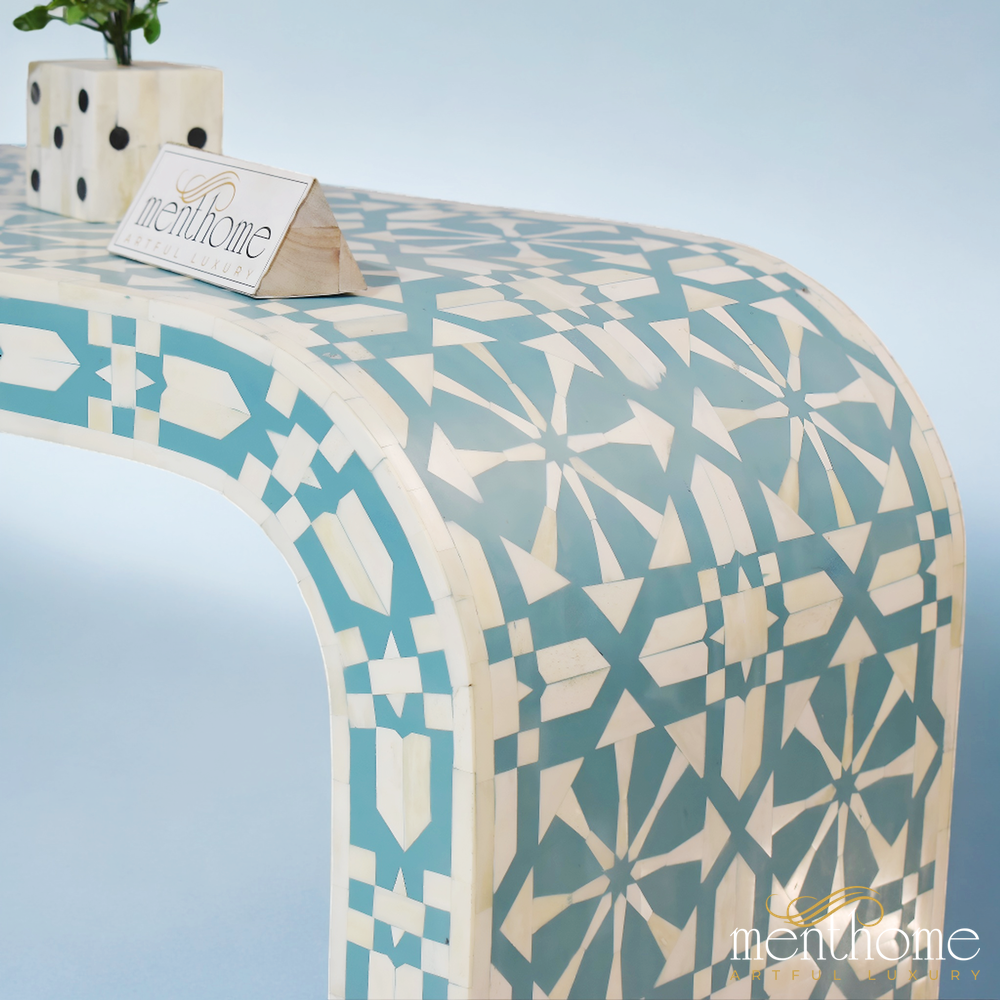 Turquoise Entryway Table Console Bone Inlay | Luxury Handmade Console