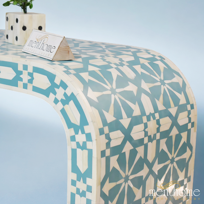 Turquoise Entryway Table Console Bone Inlay | Luxury Handmade Console