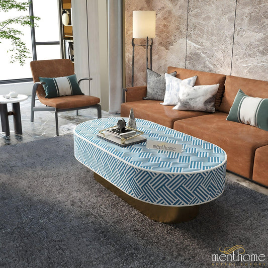 Oval Optical Coffee Table Bone Inlay | Luxury Handmade Coffee Table