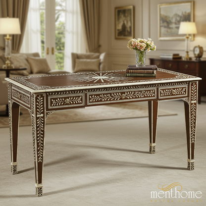 Elegant Handcrafted Inlay Wooden Writing Desk | Luxury Handmade Desk