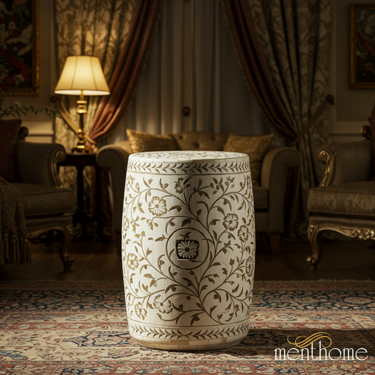 Decorative Floral Pattern Ceramic Garden Stool | Luxury Handmade Stool