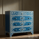 Blue Floral Inlay Wooden Chest of Drawers | Luxury Handmade Chest of Drawer