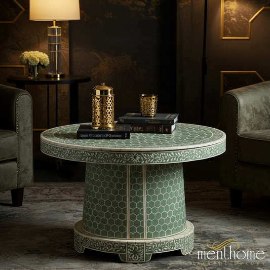 Elegant Green Mosaic Ceramic Coffee Table | Luxury Handmade Coffee Table