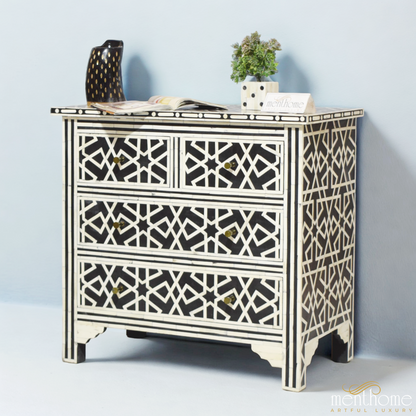 Black 4 drawer dresser Zikzak Bone Inlay | Luxury Handmade Dresser