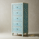Blue Floral Inlay Wooden Chest of Drawers | Luxury Handmade Tallboy
