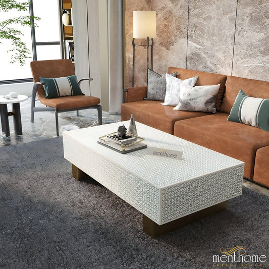 Rectangular Coffee Tables Modern Furniture Bone Inlay | Luxury Handmade Coffee Table